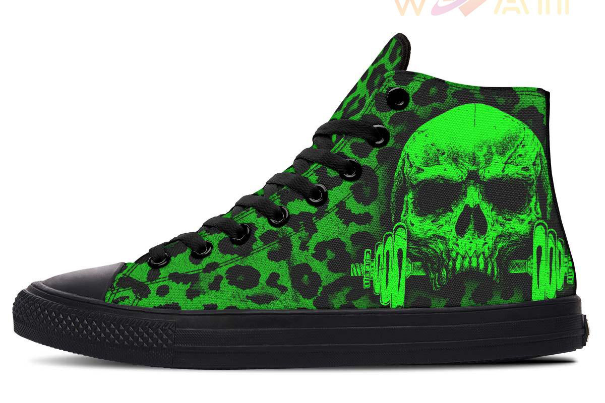 green leopard skull high top canvas shoes