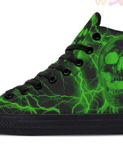 green lightning skeleton high top canvas shoes