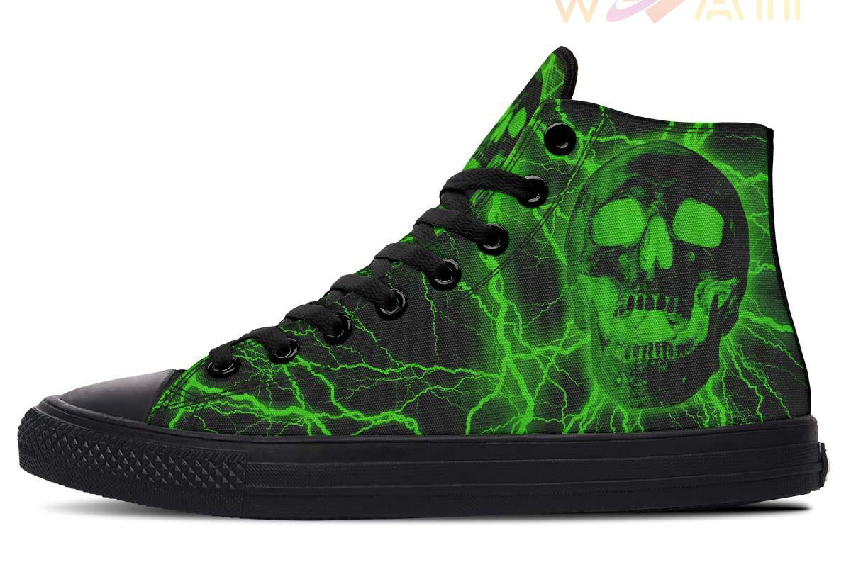 green lightning skeleton high top canvas shoes