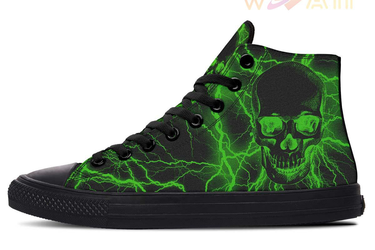 green lightning skull high top canvas shoes