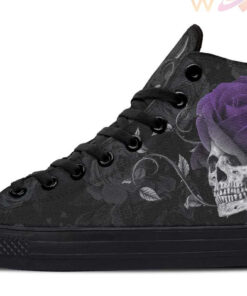 grey skull and purple rose high top canvas shoes