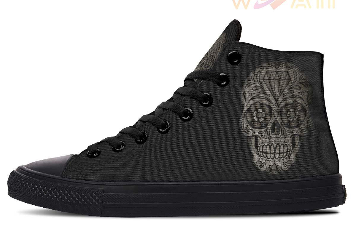 grey sugar skull tattoo high top canvas shoes