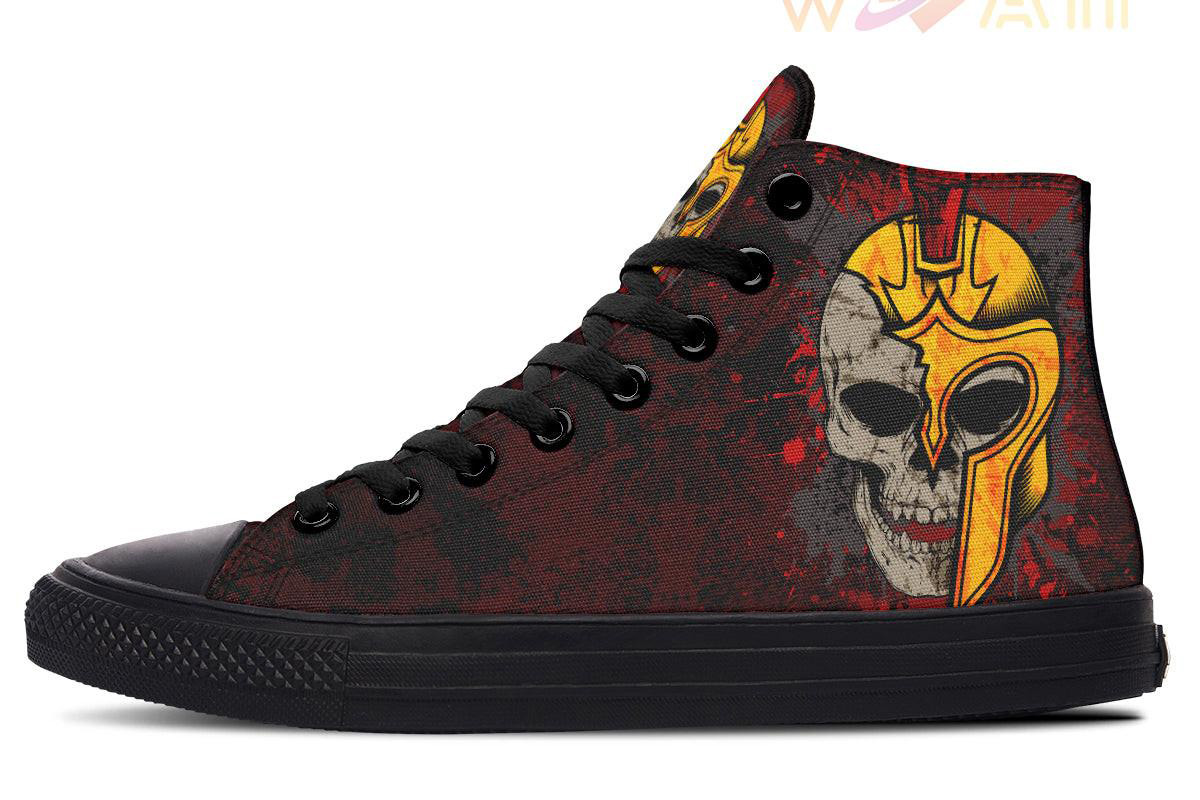 half gold helmet skull high top canvas shoes