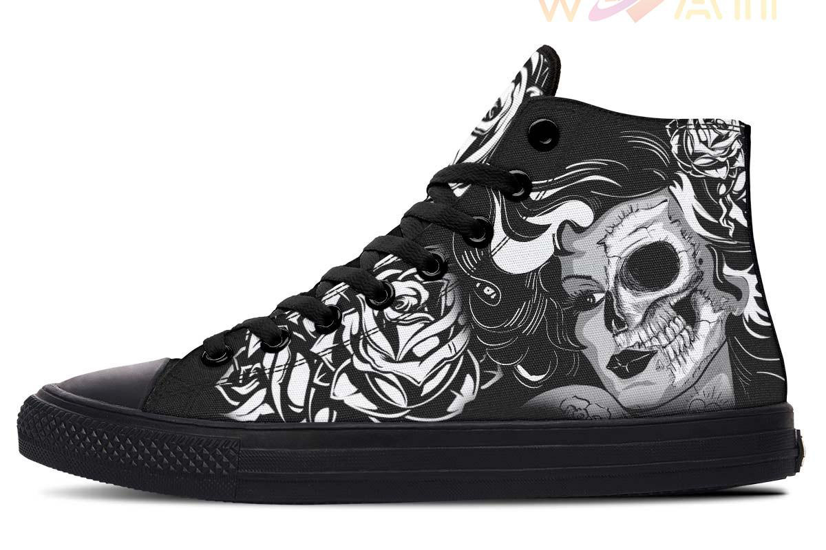half women half skull high top canvas shoes