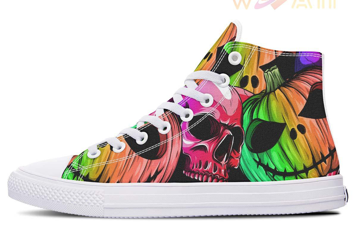 halloween monsters skull high top canvas shoes