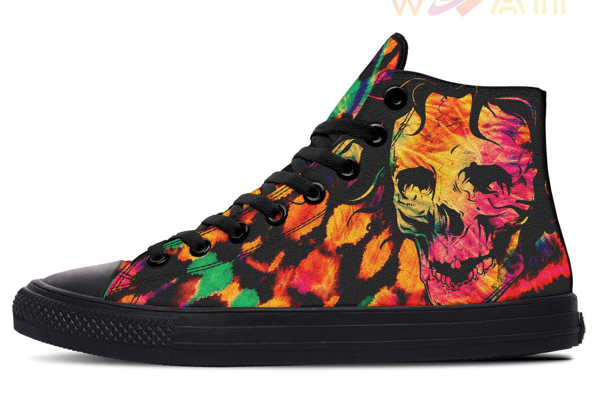 halloween tie dye skull high top canvas shoes