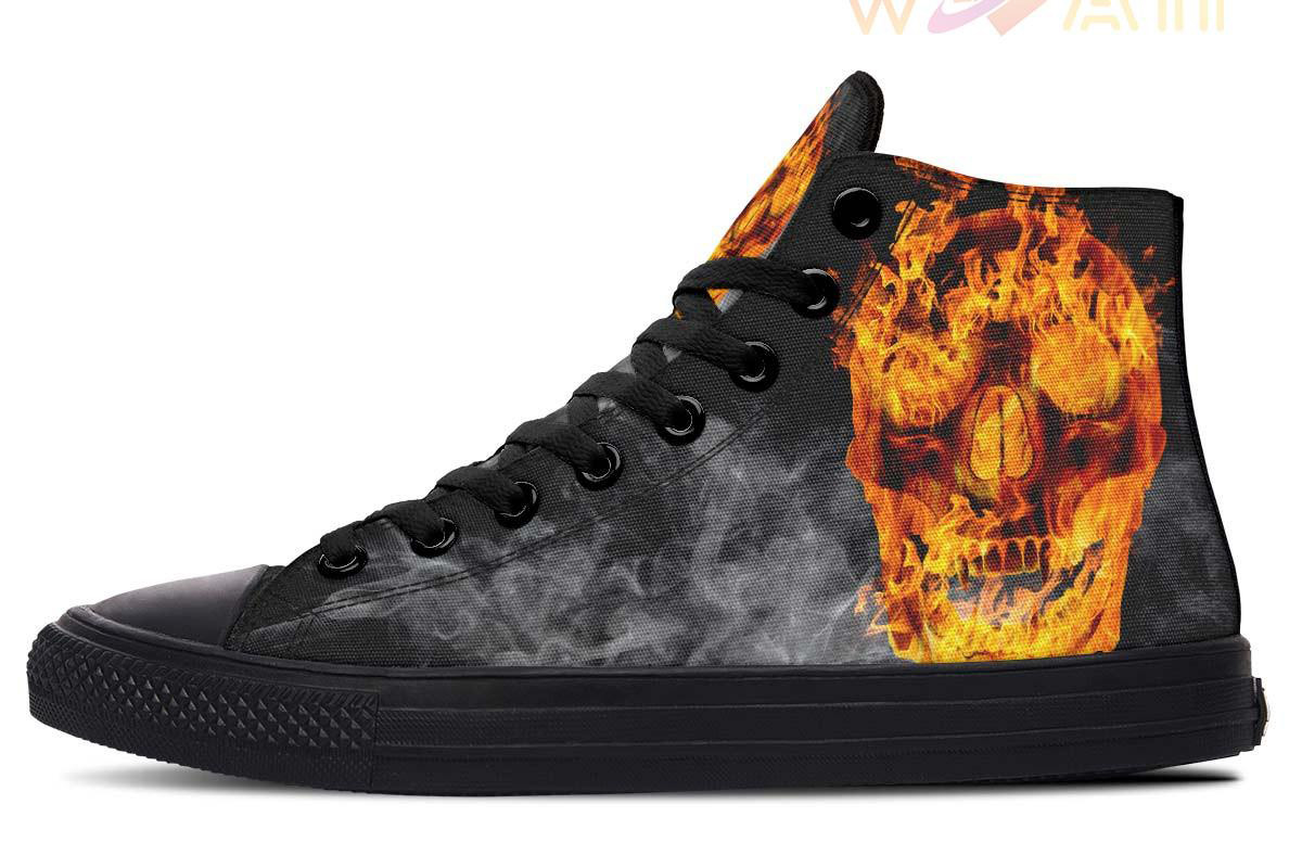 heaven flames skull high top canvas shoes