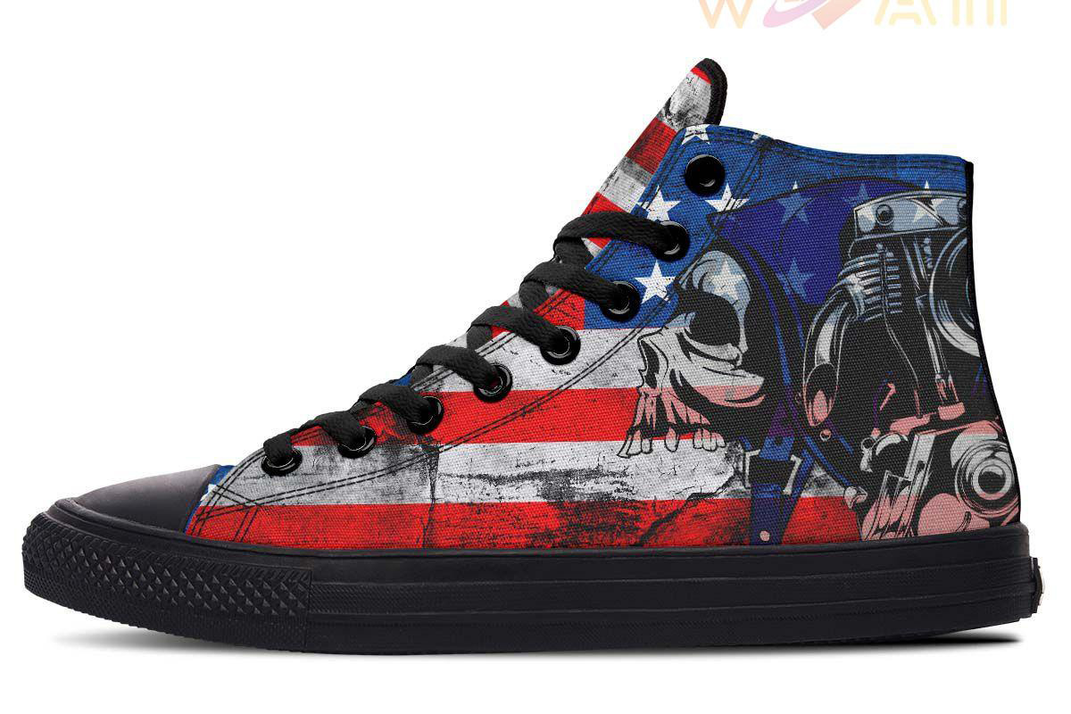 helmet skull flag high top canvas shoes