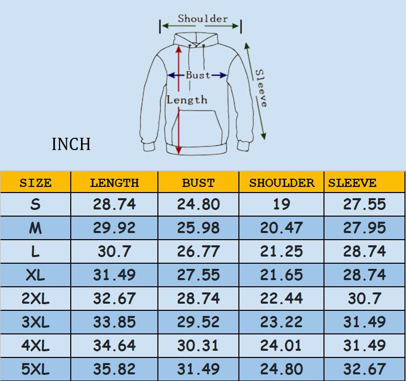 Hoodie size chart