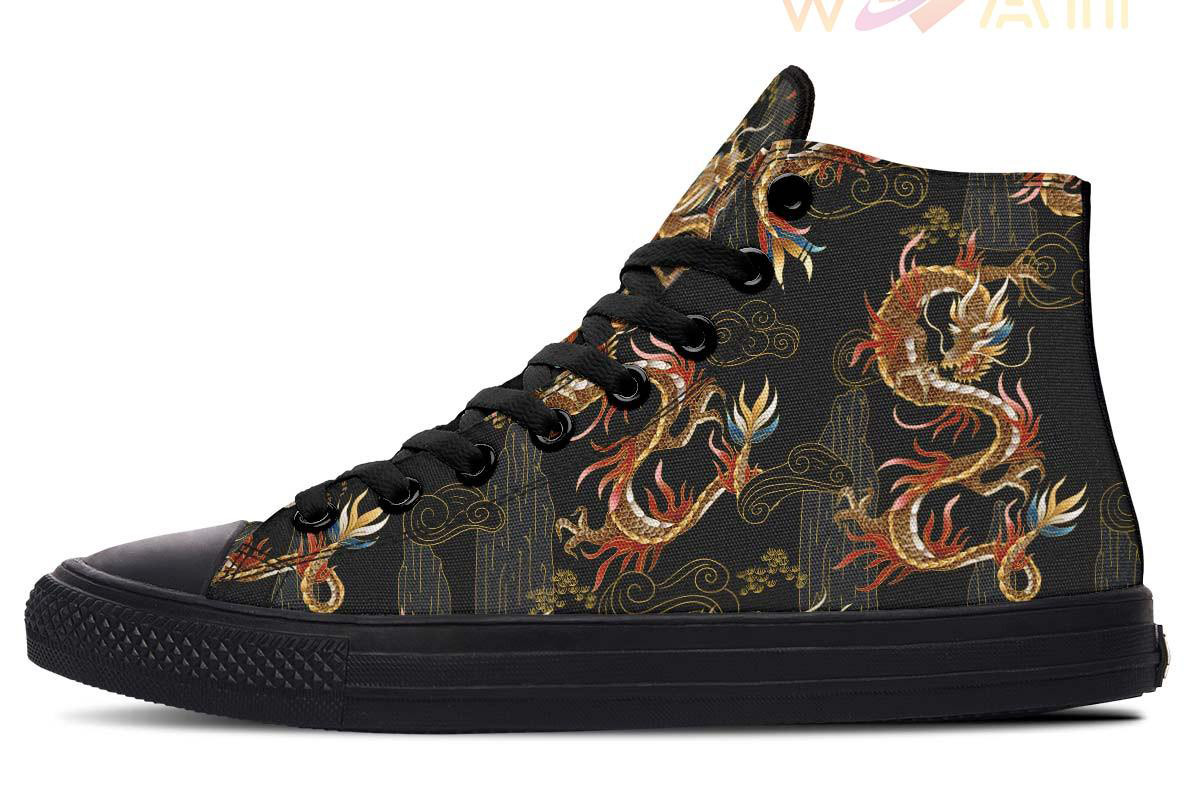 hostile gold dragon high top canvas shoes