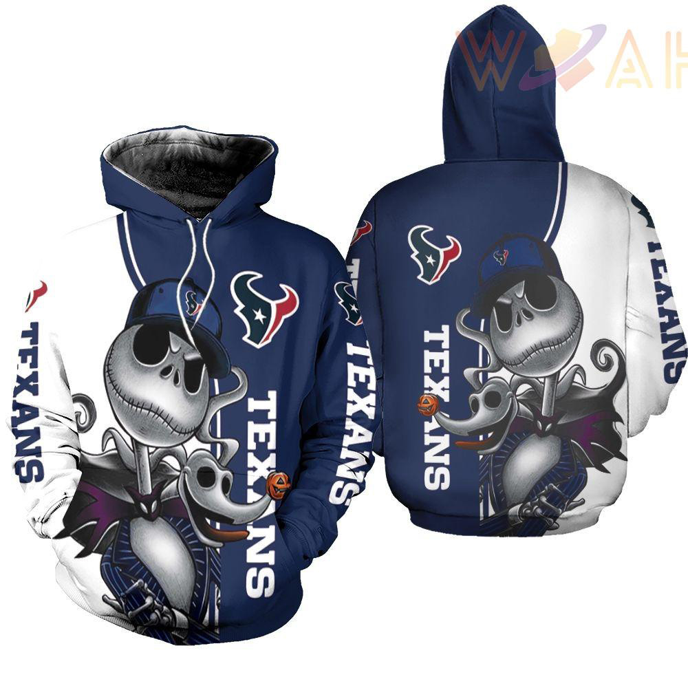 houston texans jack skellington and zero 3d hoodie