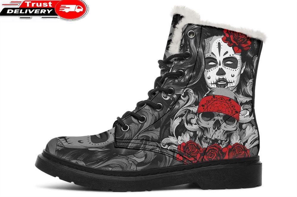 i am pretty with my skull faux fur leather boots 1