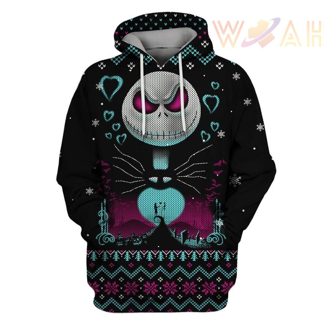jack skellington night of love christmas pattern black 3d hoodie