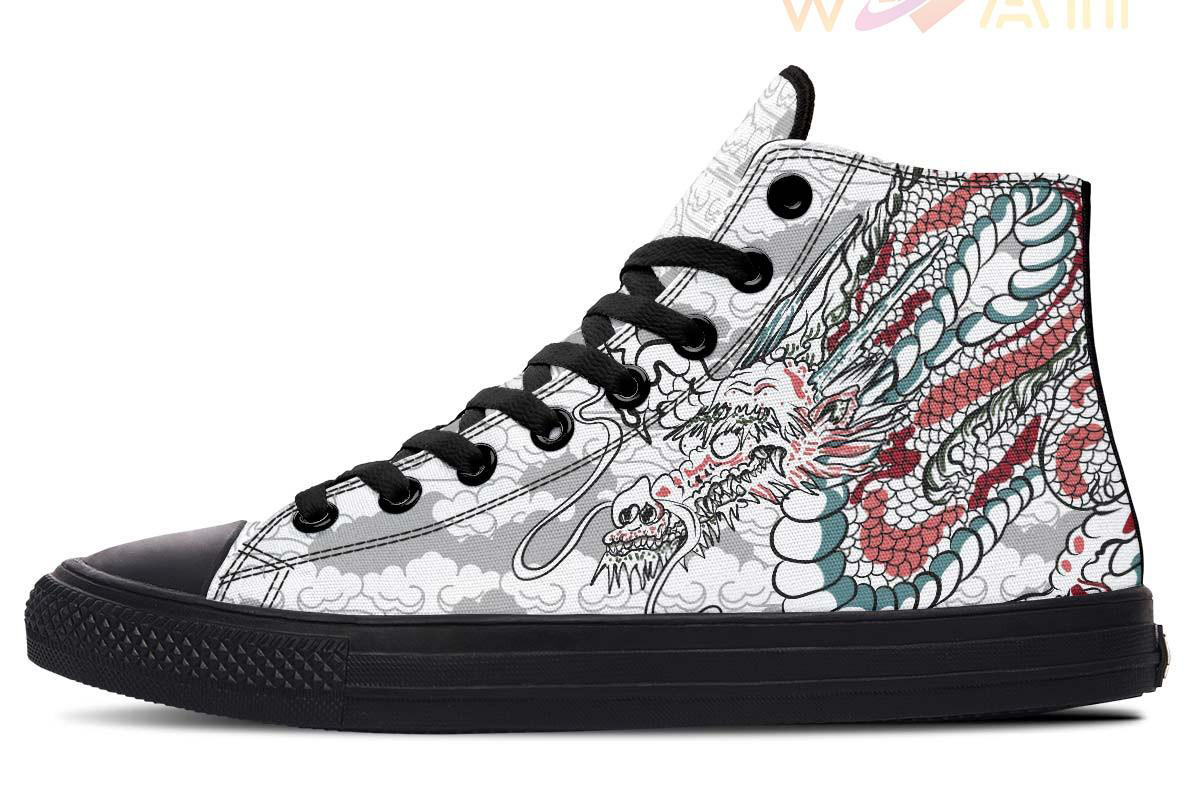 japanese dragon drawing high top canvas shoes
