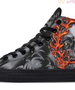 japanese skull flames high top canvas shoes