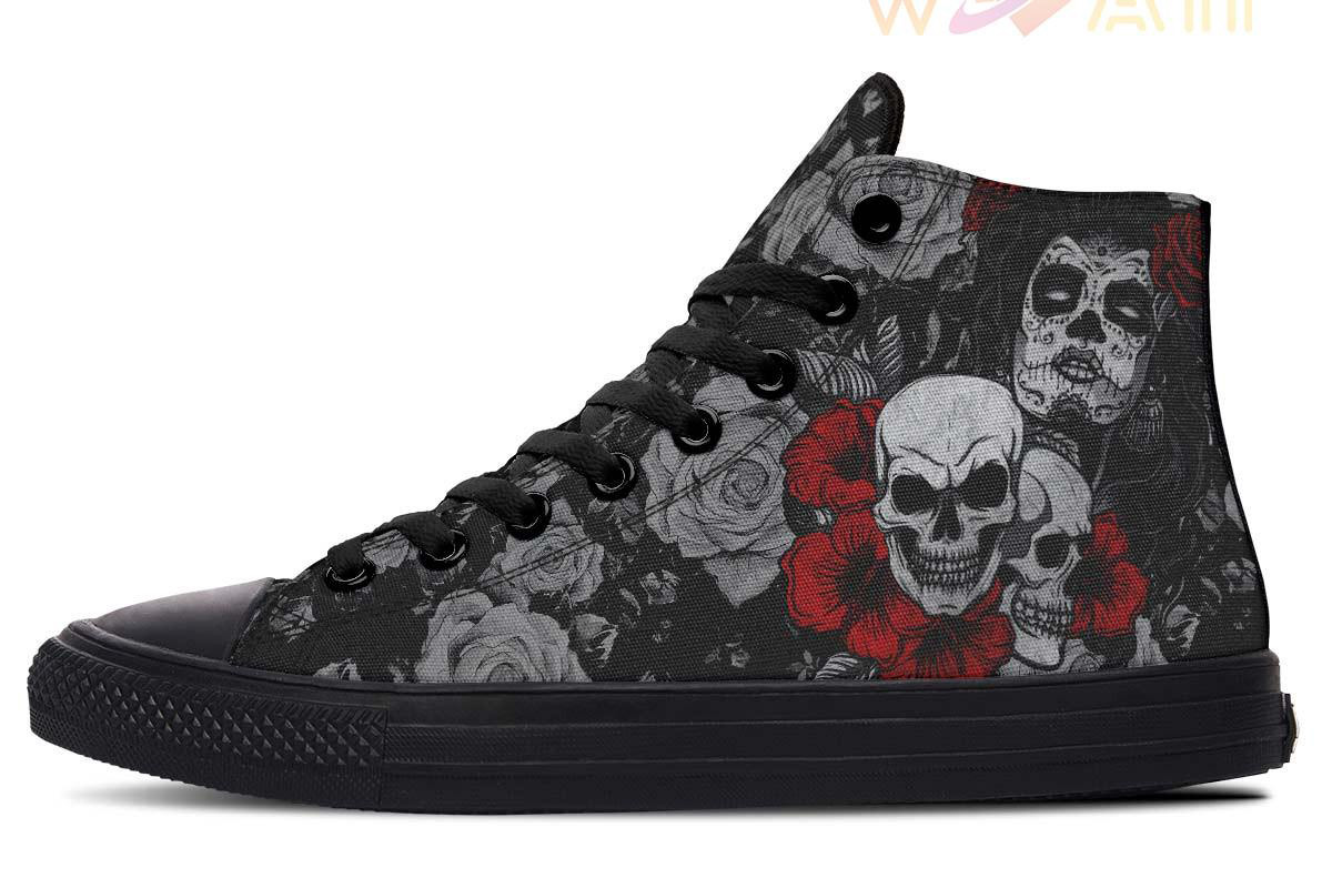 la catrina and skulls high top canvas shoes