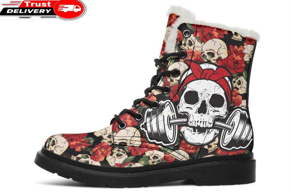 lifting women skull faux fur leather boots