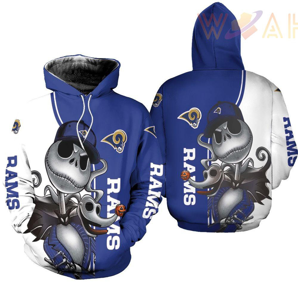 los angeles rams jack skellington and zero 3d hoodie