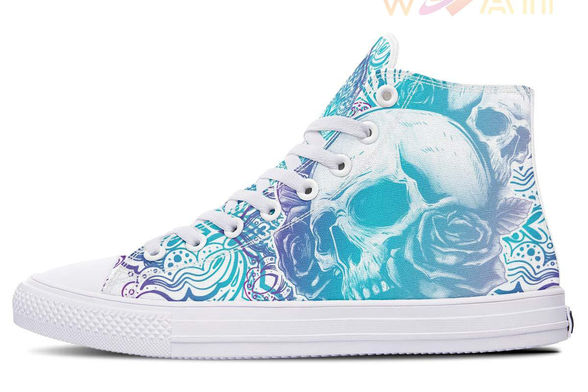 mandala skull white high top canvas shoes