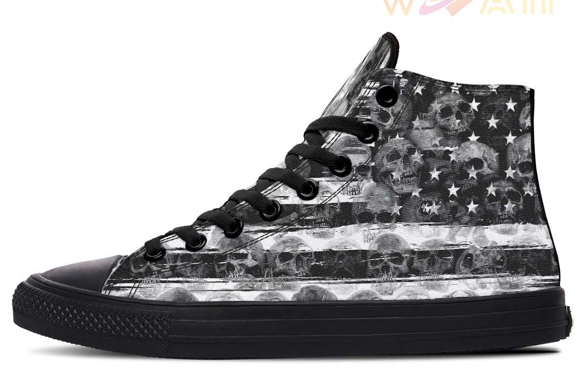 many skulls black flag high top canvas shoes