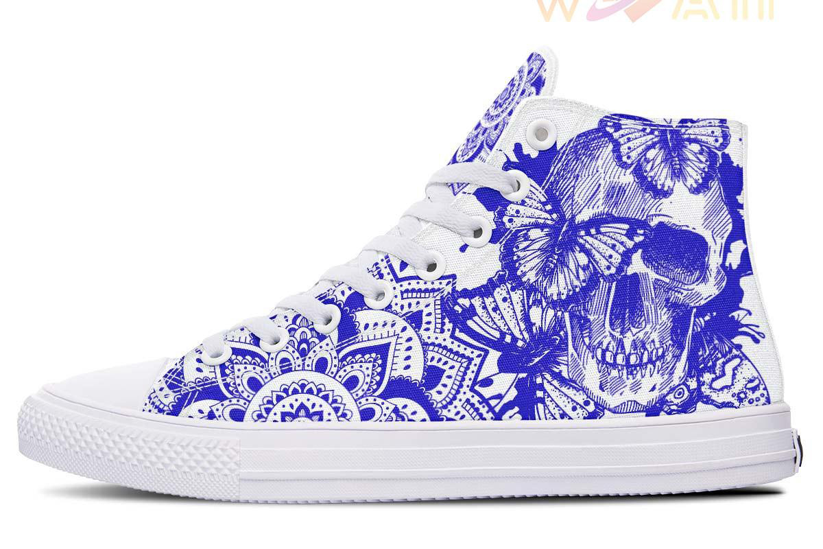 marine blue skull high top canvas shoes