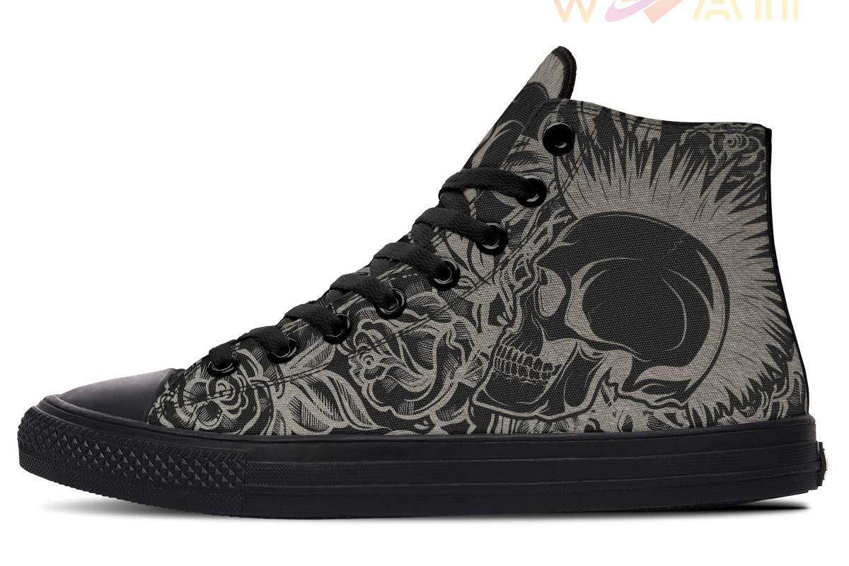 mohawk skull rose high top canvas shoes
