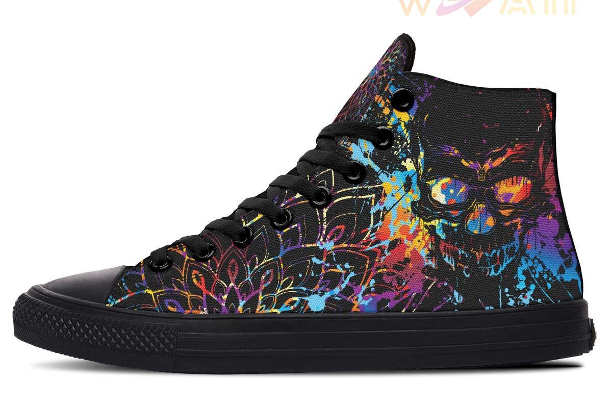 multicolor skull splatter high top canvas shoes