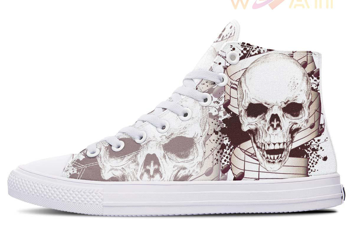 musical note skull high top canvas shoes