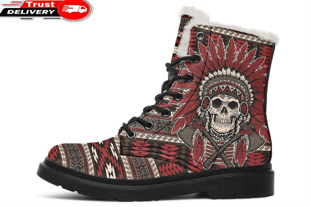 native american chief faux fur leather boots