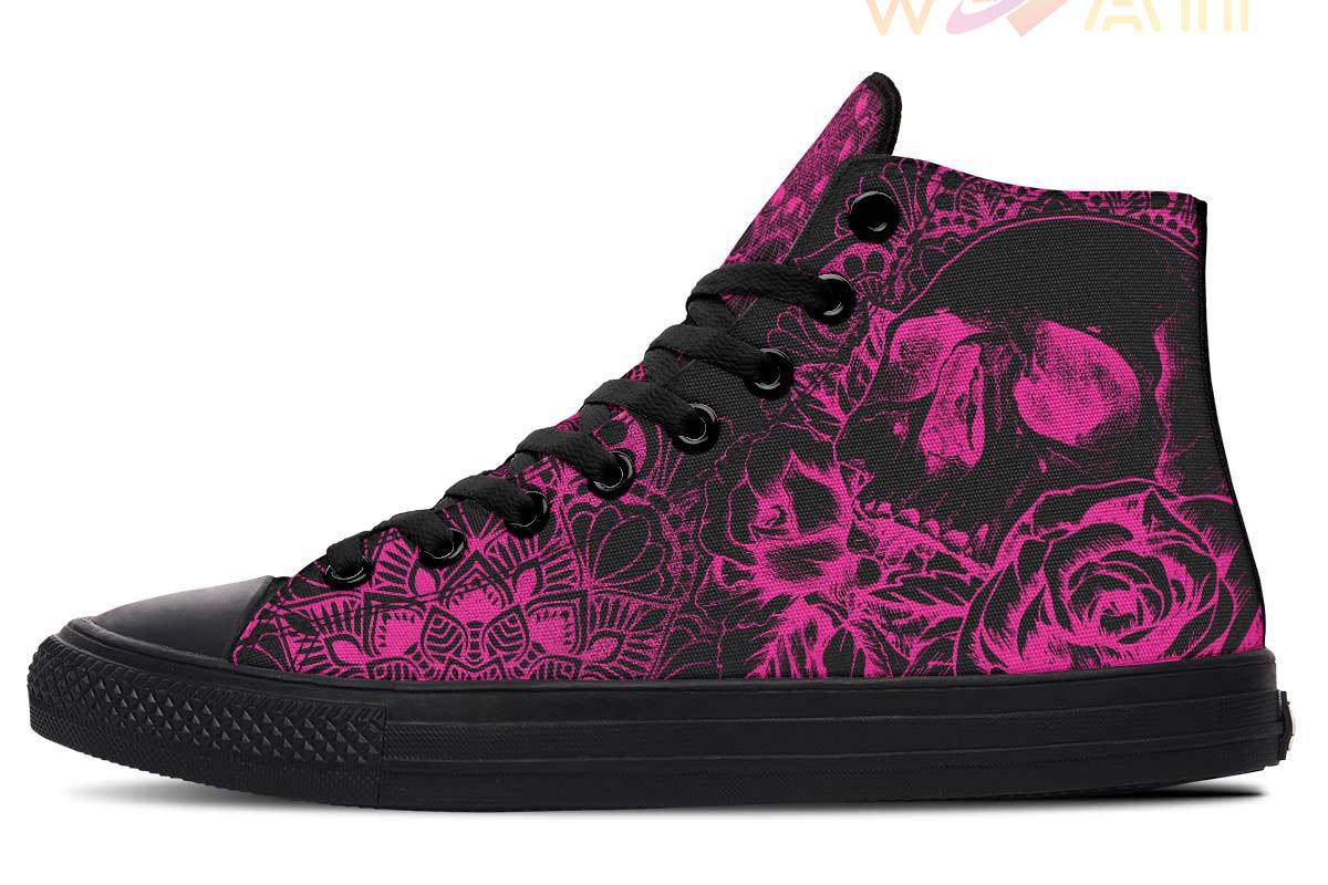 neon pink skull madness high top canvas shoes