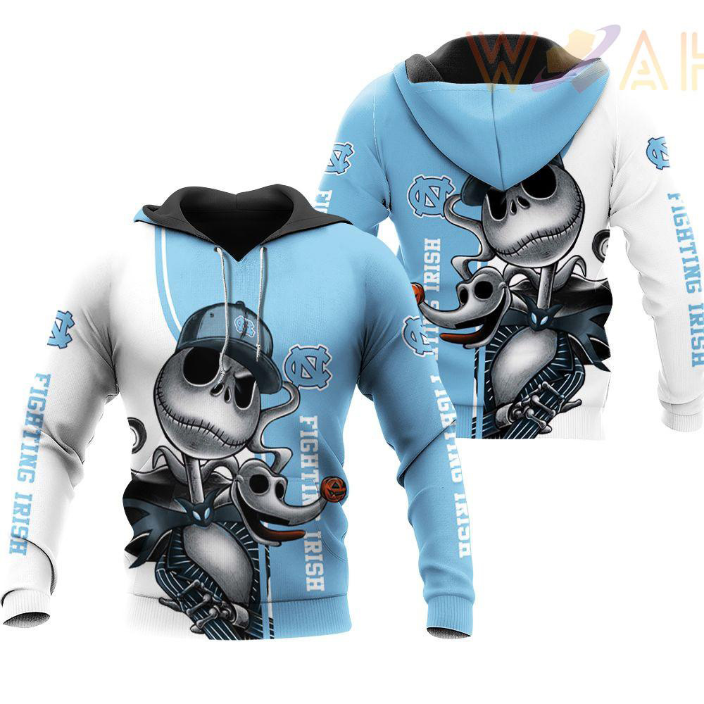 north carolina tar heels jack skellington and zero 3d hoodie