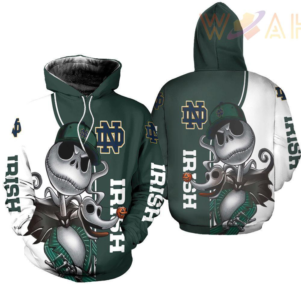 notre dame fighting irish jack skellington and zero unisex hoodie