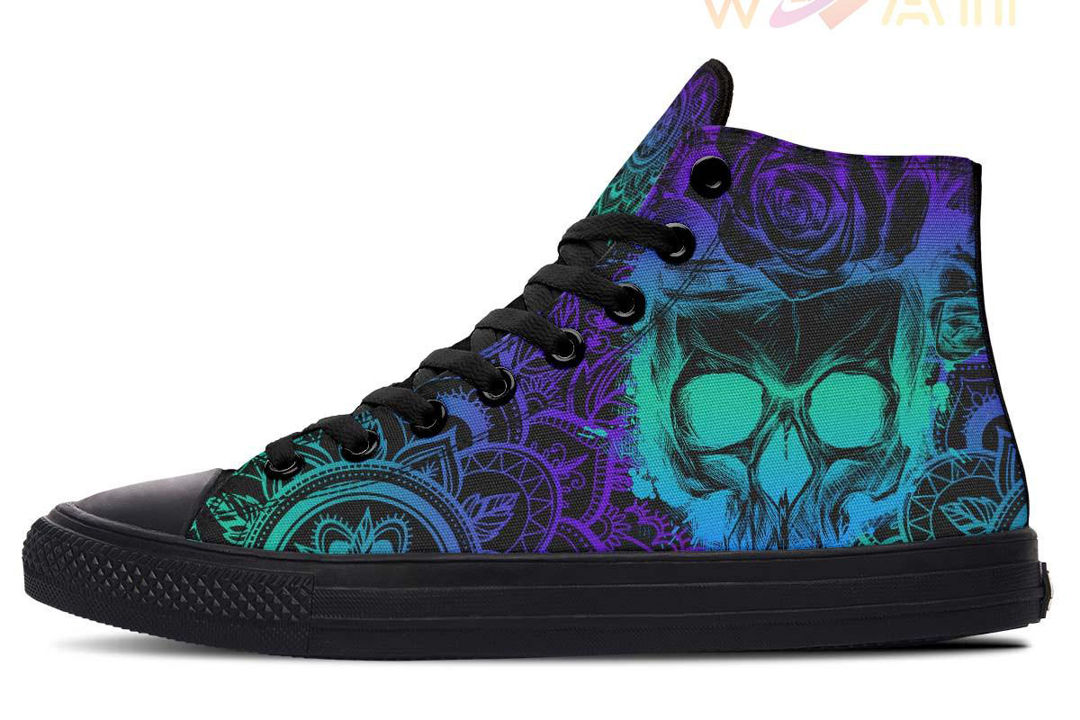 obsessed with skull purple high top canvas shoes