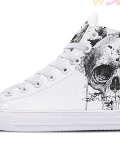 one grey skull one grey rose high top canvas shoes
