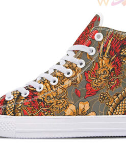 orange and red japanese dragon high top canvas shoes