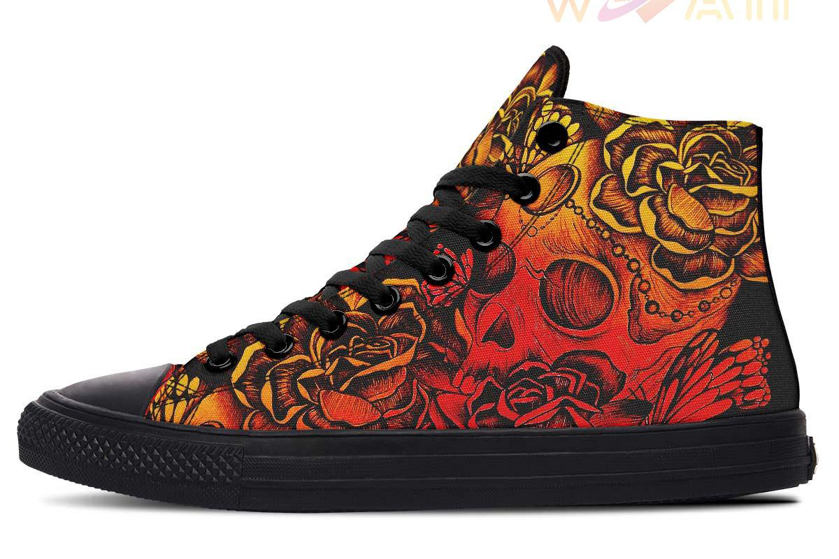 orange gradient death head high top canvas shoes