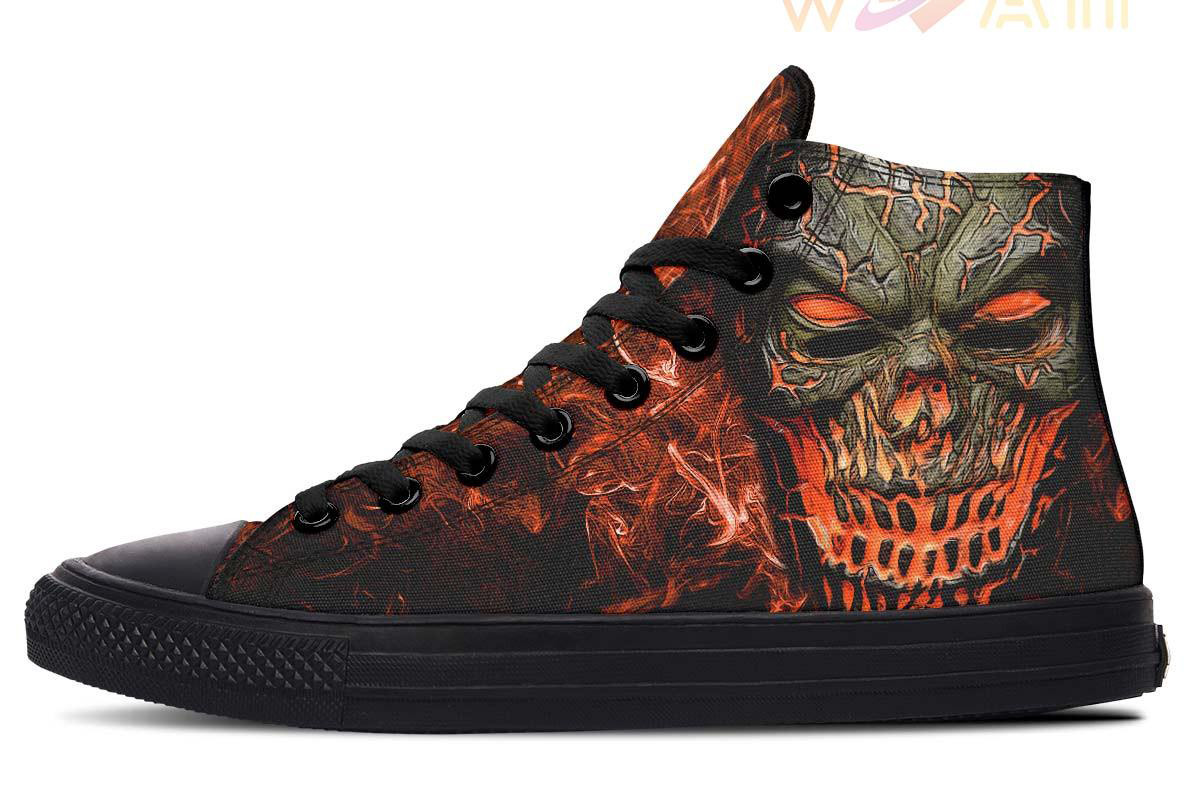 orange inside the skull high top canvas shoes