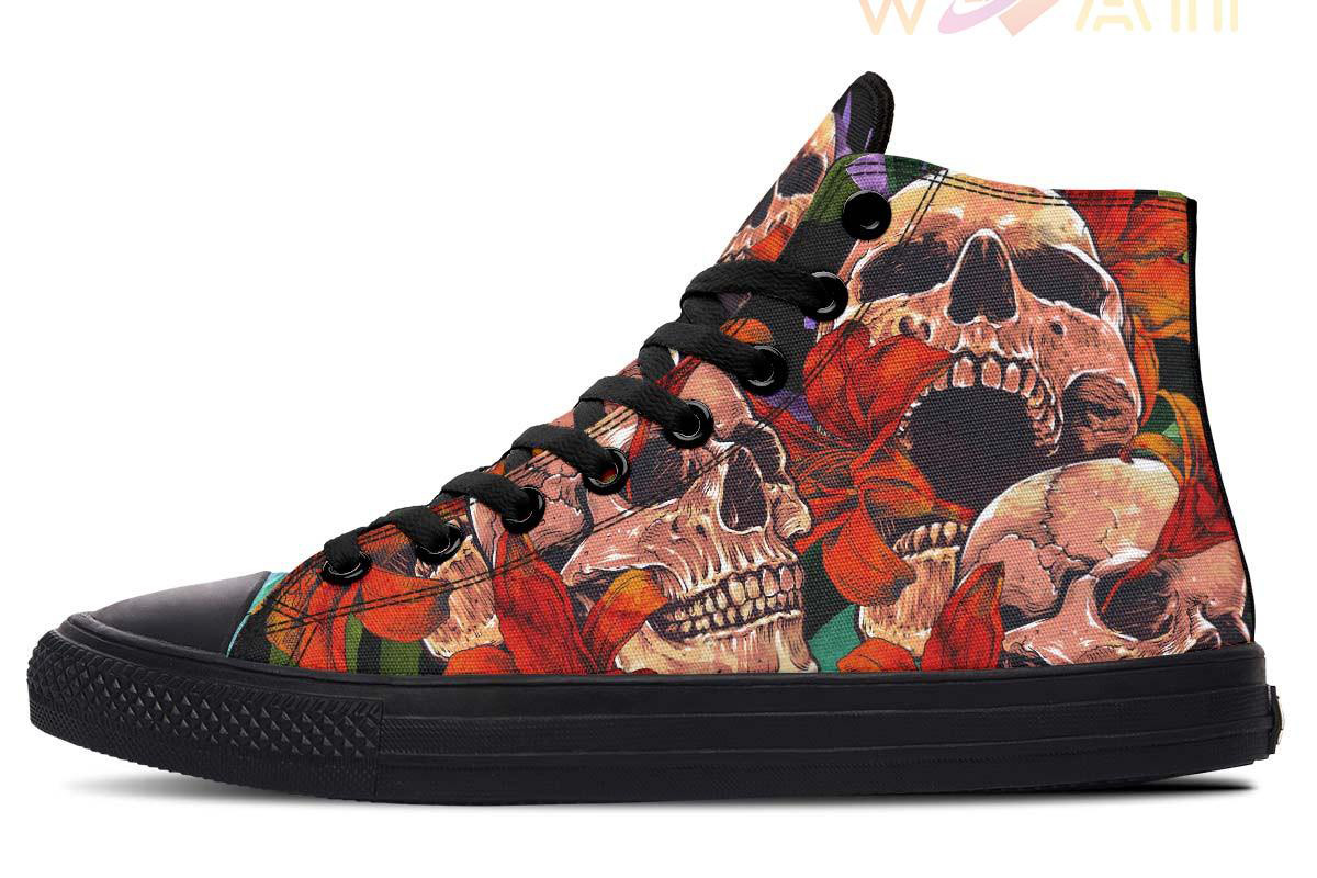 orange lily and skull high top canvas shoes