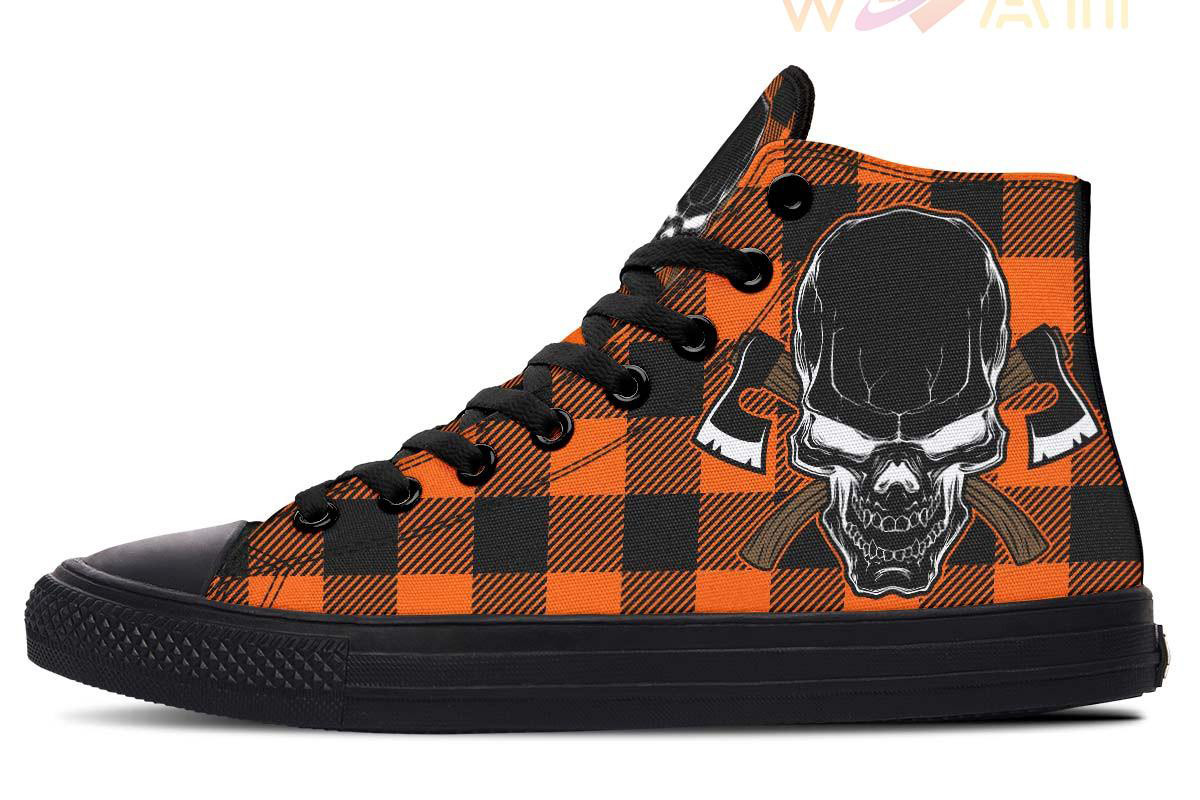 orange lumberjack skull high top canvas shoes