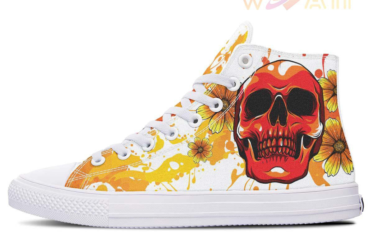 orange skull and sunflower high top canvas shoes