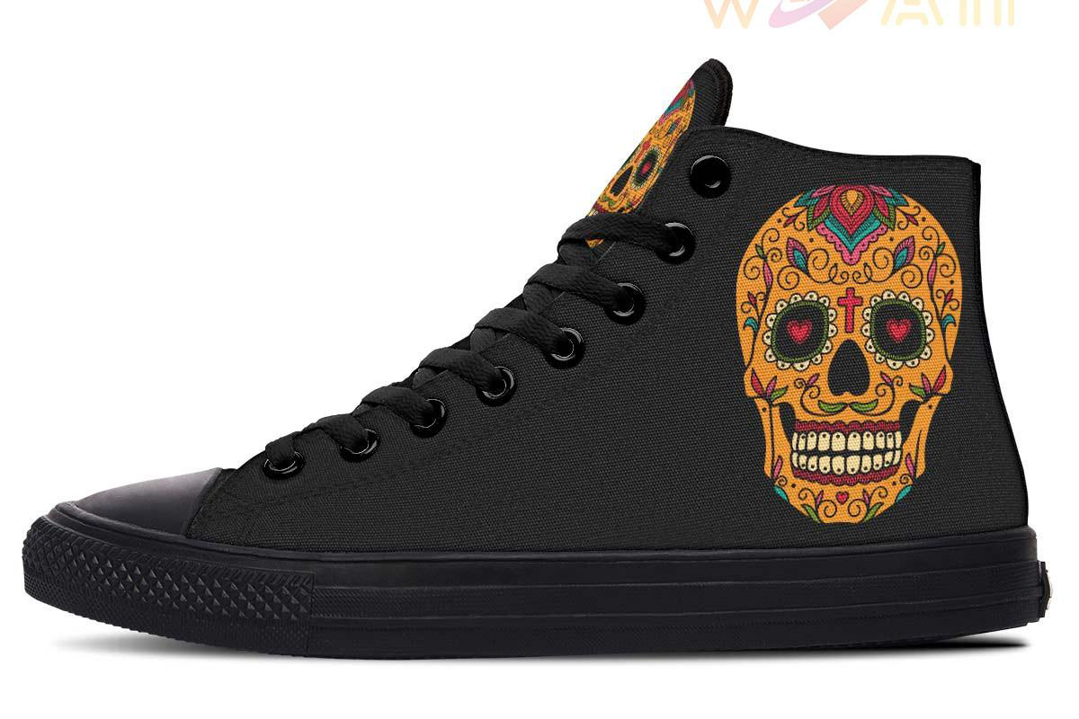 orange sugar skull high top canvas shoes