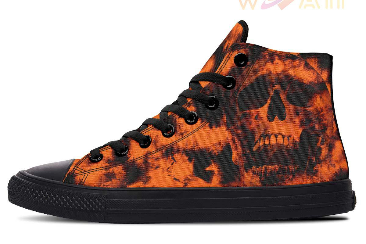 orange tie dye skull high top canvas shoes