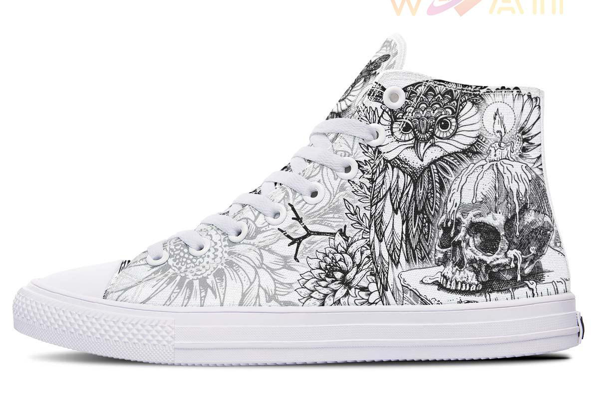 owl skull candle high top canvas shoes
