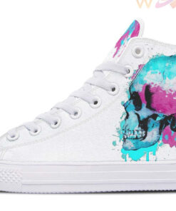 pink and blue splash skull high top canvas shoes