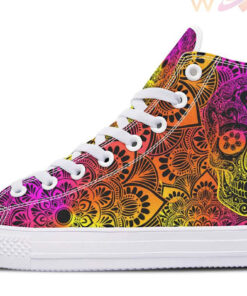 pink and yellow color merge skull high top canvas shoes