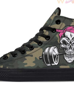 pink bandana dumbbell skull high top canvas shoes