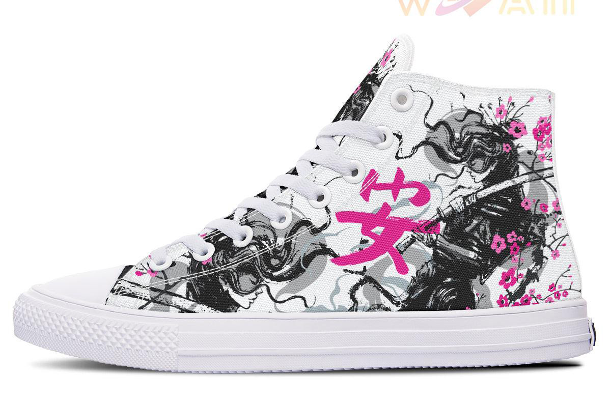 pink blossom windy day high top canvas shoes