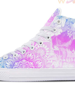 pink blue skull mandala high top canvas shoes