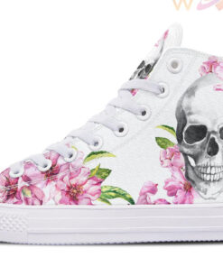 pink flower and skull painting high top canvas shoes