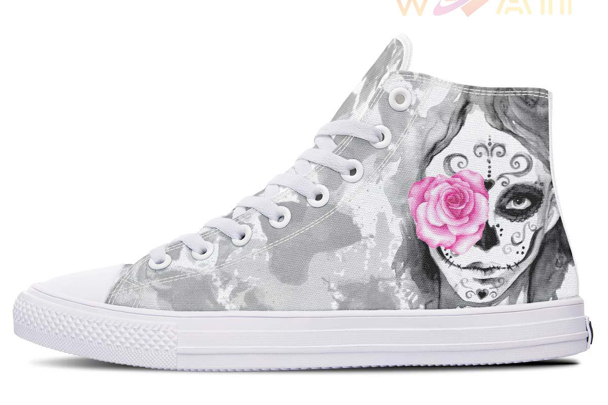 pink rose eye high top canvas shoes